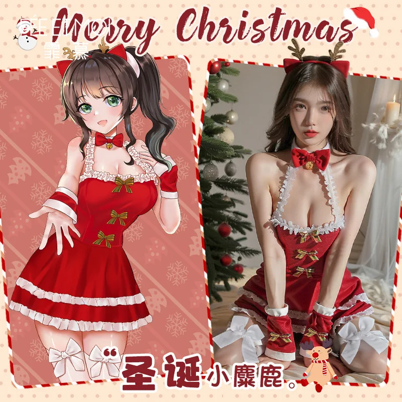 

2023 New Red Sexy Dress Santa Claus Unifrom Merry Christmas Snowman Women Dress W Headband Velvet Outfits Cosplay Costumes