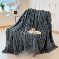 Solid color thickened wide striped multifunctional blanket, can be used as bed sheet cover blanket, nap blanket, pet blanket 2