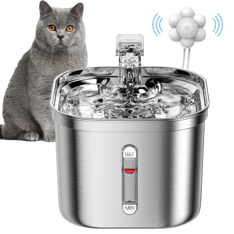 Stainless Steel Cat Fountain With Water Mark Automatic Cats Water