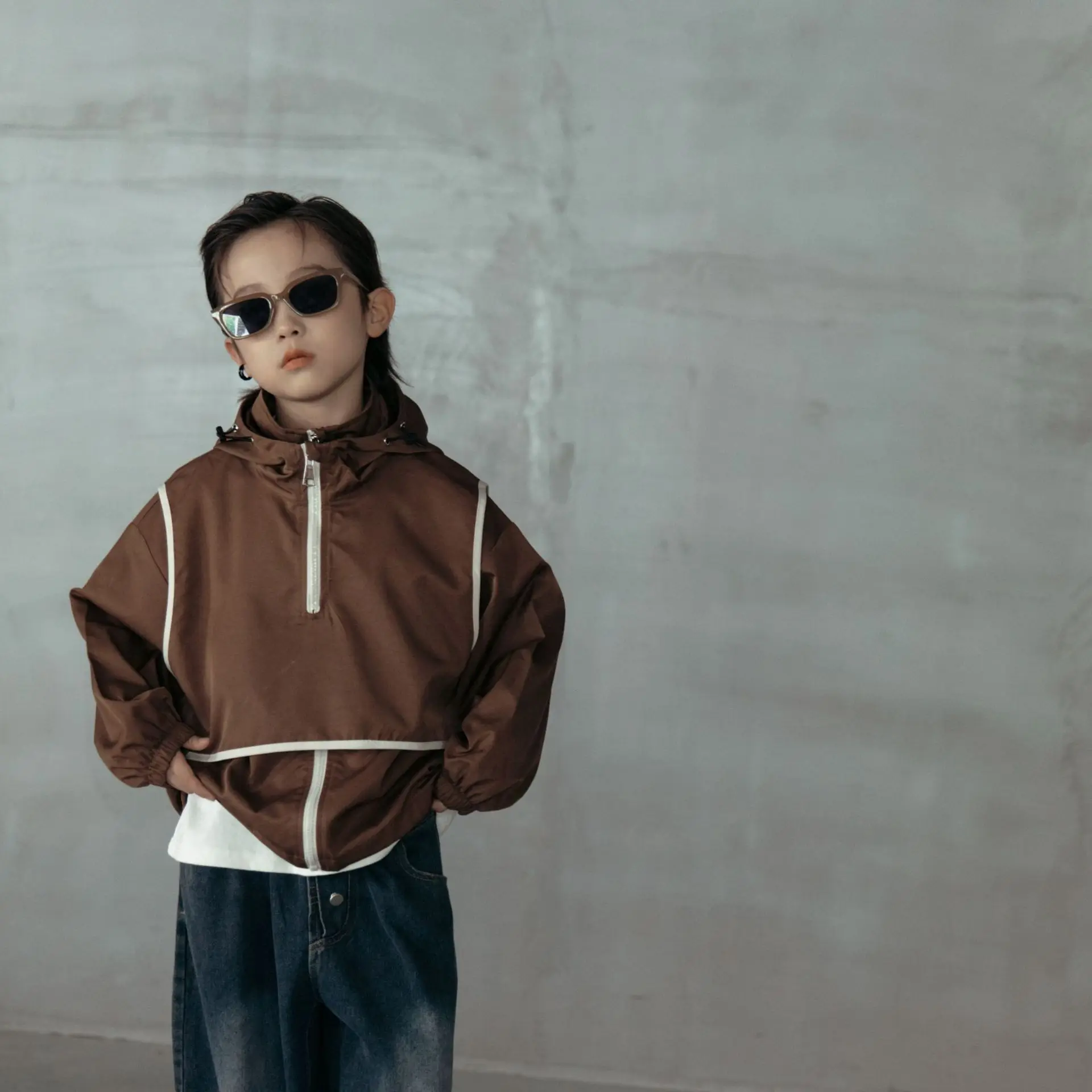 

Trench 2023 Autumn Season New Children Clothing Windbreaker Boys Coat Korean Versatile Tide Soild Simple Zipper Cool