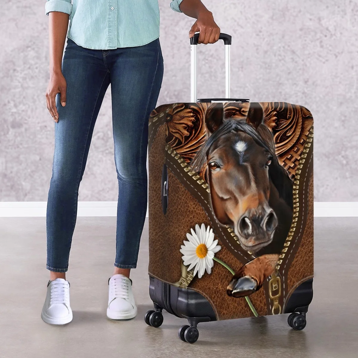 

Twoheartsgirl Fashion Horse Print Suitcase Cover Dust Resistant Baggage Protective Covers Travel Luggage Covers Fits 18-32 Inch