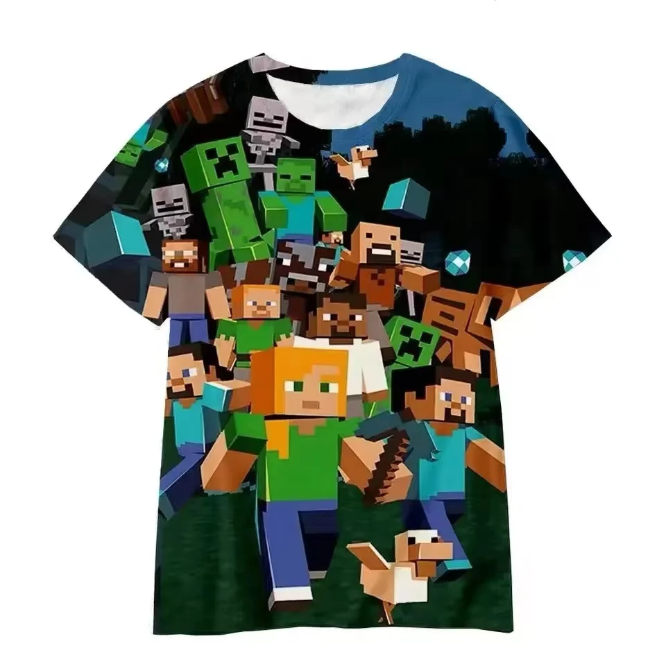 Uniqlo Minecraft 3D Printed Casual Tshirt Summer Cute Boys And Girls Building Block Building Cartoon Tee Popular Top inside out2 2