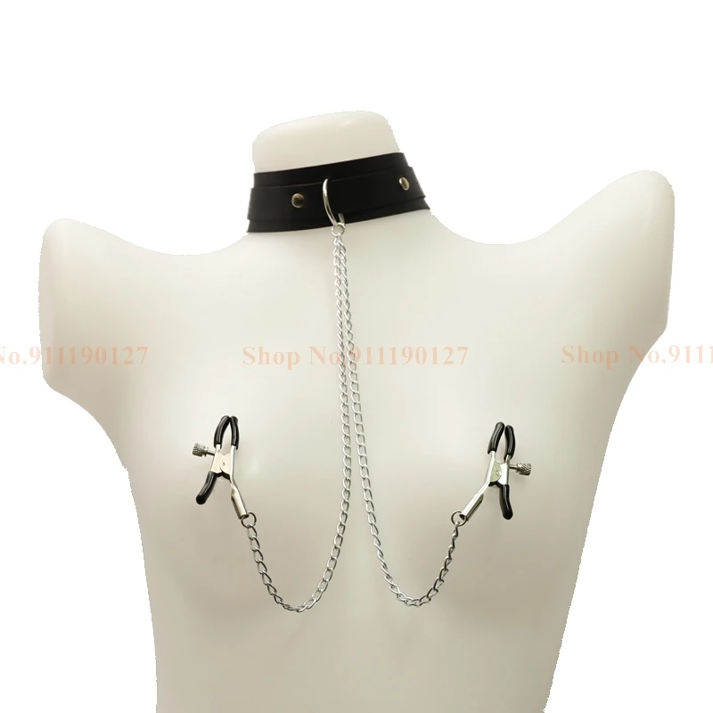 Leather Collar And Bdsm Bondage Chain For Erotic Play Adults_voghion.com