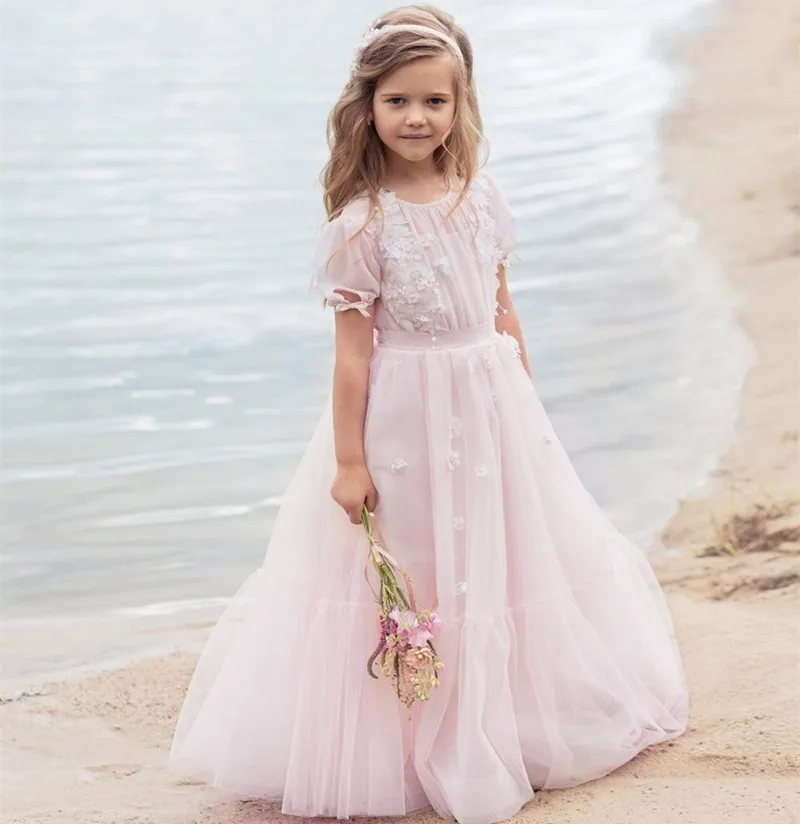 

Pageant Short Sleeve Kids 2023 Simple Cheap Princess Gowns White Lace Ball Gown Flower Girl Dresses For Wedding Birthday Party03