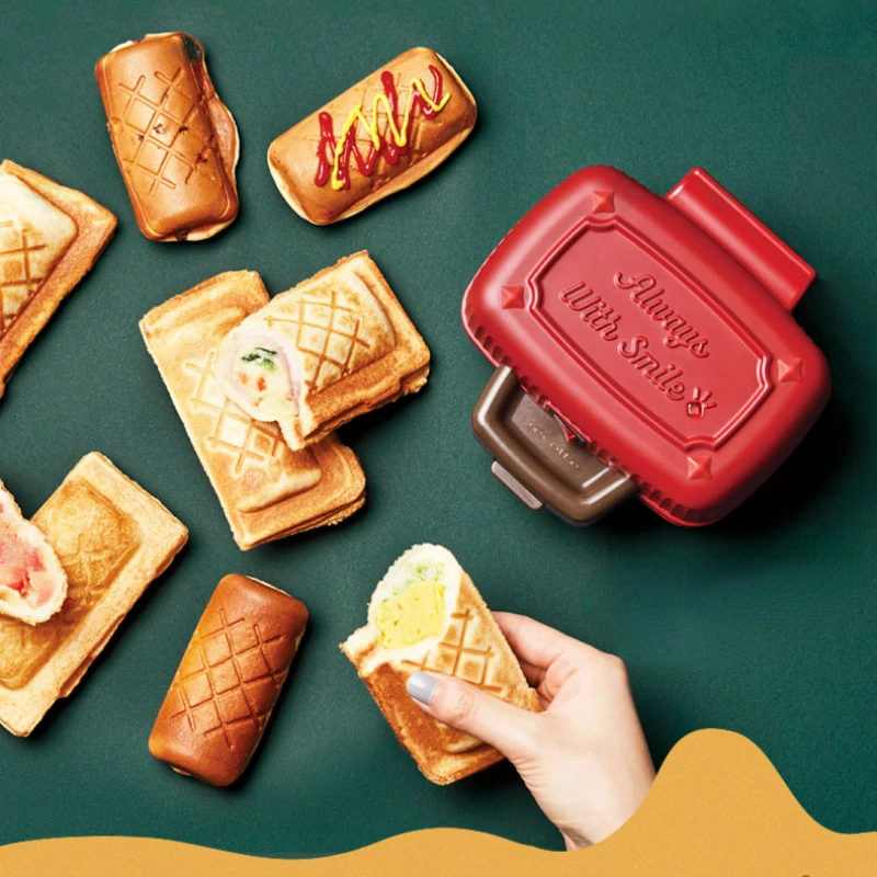 Japanese Retro Small Bag Style Breakfast Machine Home Anti-hot Handle Small Sandwich Machine Mini All-metal Baking Tray Toaster