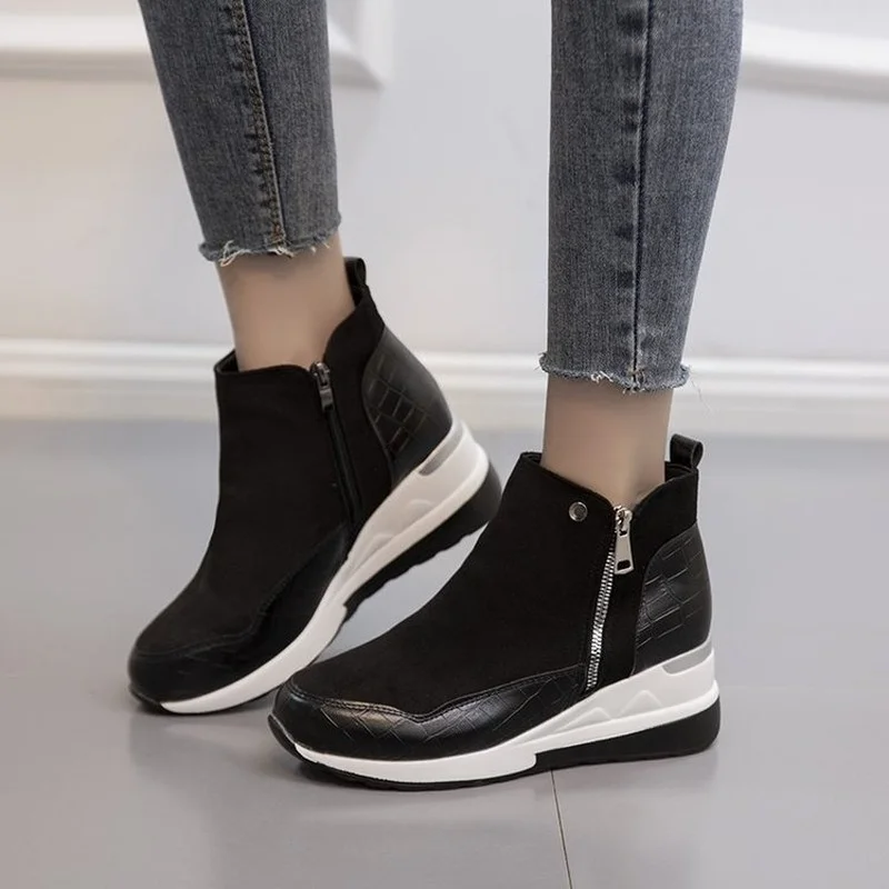 Plus Size 43 Women Short Boots Autumn Winter Fashion Modern Boots Wedges High-Top Sneakers Platform Shoes Woman Motorcycle Boots