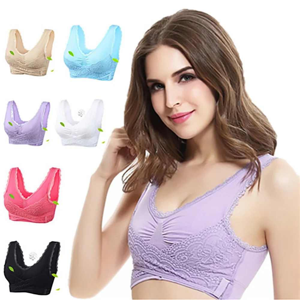 

Women Bra Front Cross Side Buckle Wireless Lace Bra Breathable Sport Female Plus Size Wrapped Chest Seamless Vest Plus Size