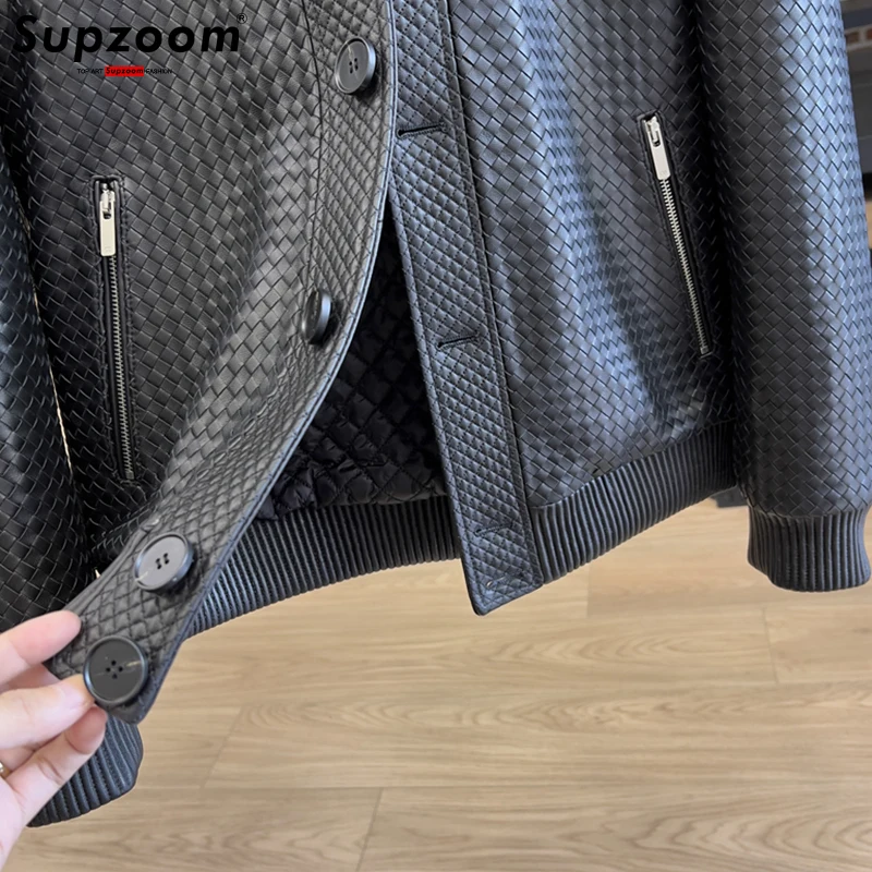 Supzoom 청년 기하학 트루 가죽 라펠 캐주얼 지갑, 펑크 스타일 재킷, 남성 코트, 탑 패션, 가을 및 겨울, 신상