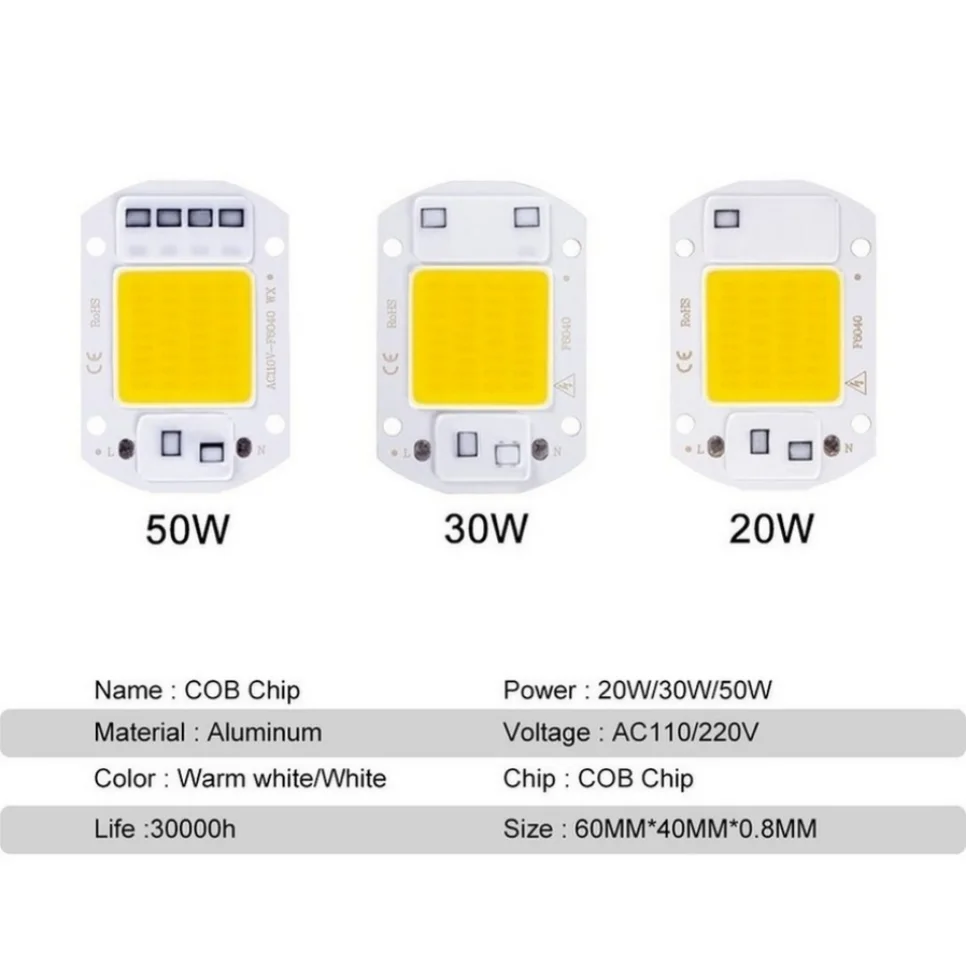 LED COB lamp Bead 20W 30W 50W 220V IP65 Smart IC No Need Driver DIY Flood light Led Bulb Spotlight Outdoor Chip Lamp Brightest images - 6