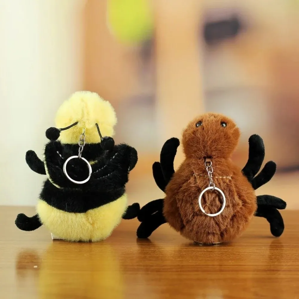 Cute Plush Simulation Insect Pendant Cartoon PP Cotton Keychain Pendant Spider Bee Stuffed Doll Toy Bag Decor Gift