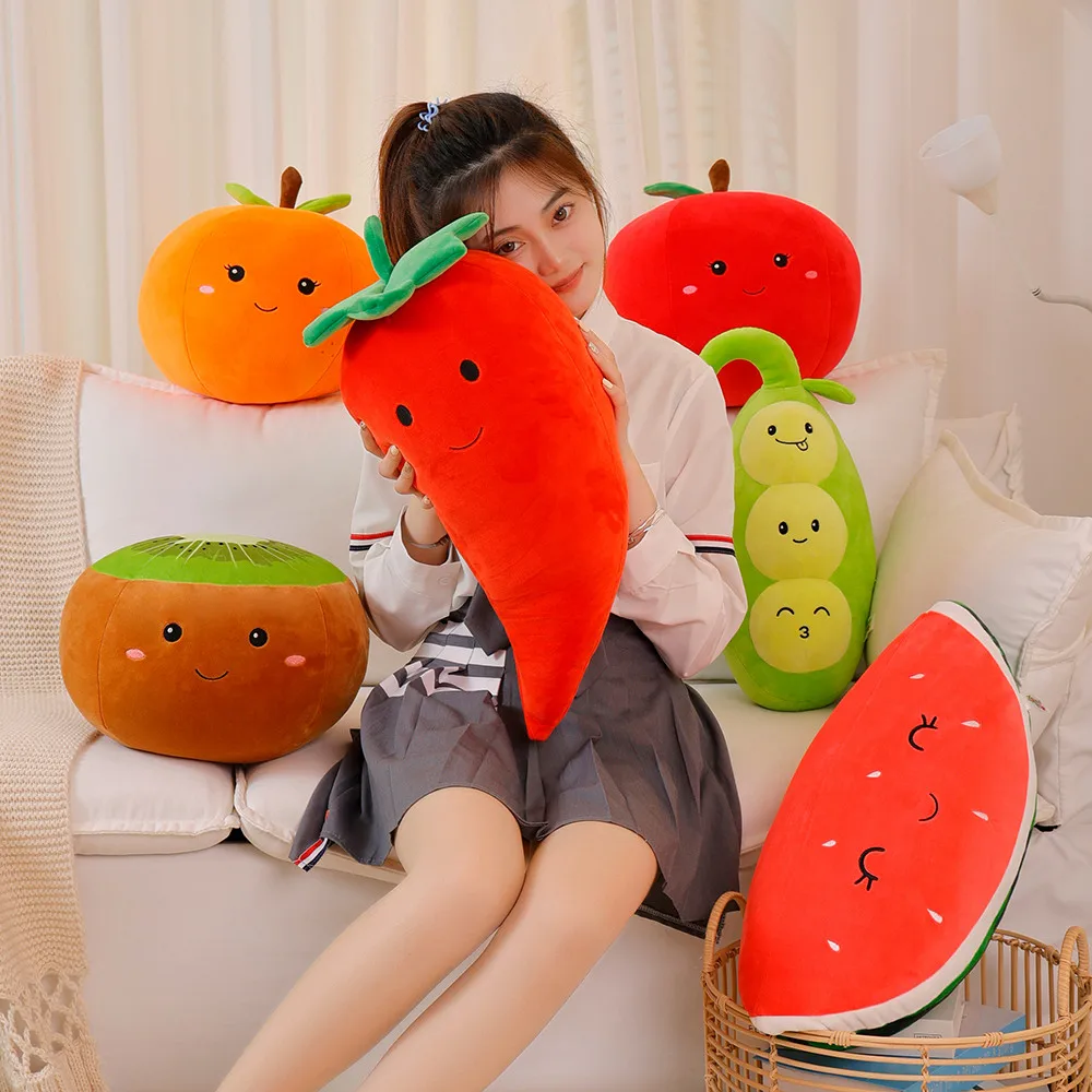 

Cute Simulation Fruit Orange Apple Kiwi Watermelon Plush Pillow Stuffed Soft Vegetable Pillow Pepper Pea Sofa Cushion Kids Gift