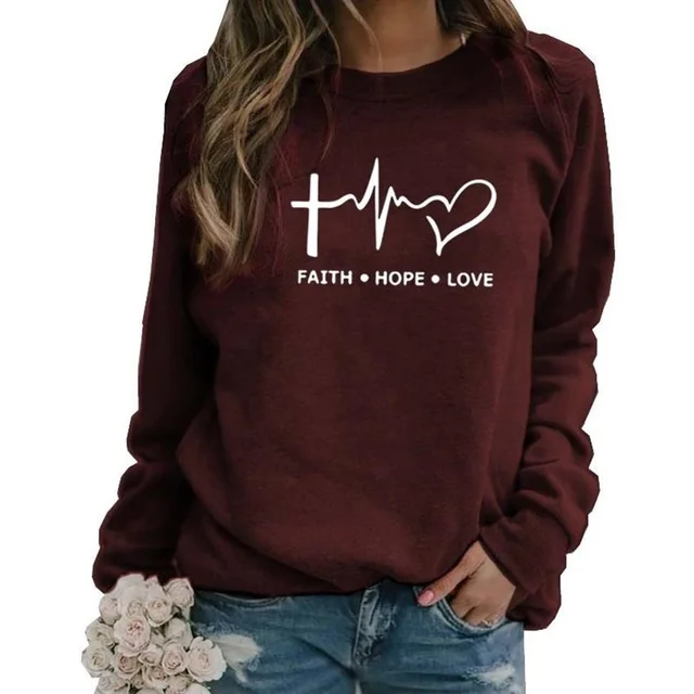 Faith Hope Love New Fashion Women Bee Print O-Neck Long Sleeve Pullover Top Loose Kawaii Harajuku Sweatshirt Woman Clothes 2