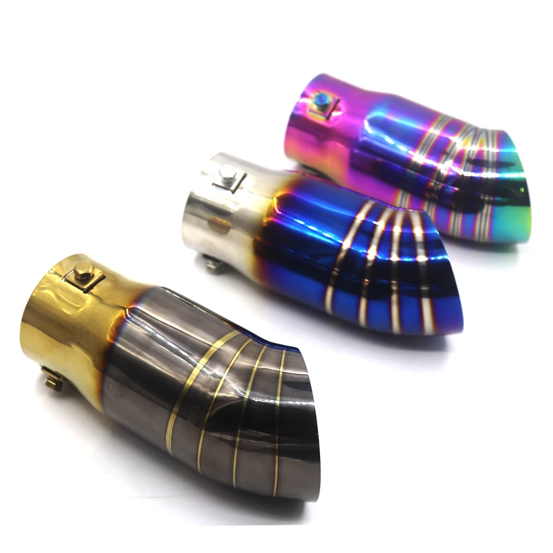 Universal 68mm Car Exhaust Muffler Pipe Stainless Steel Chrome Brunt Blue Auto Car Tail Throat Trim Rear Accessories exhaust pipe tip tail pipe muffler