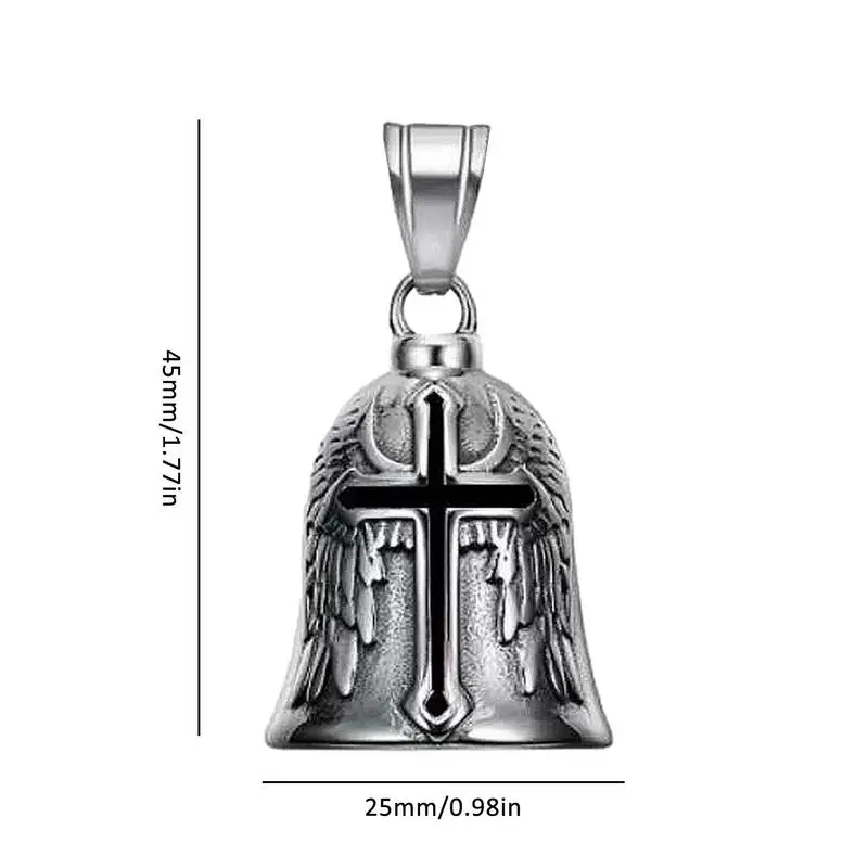 Retro Punk Style Men's Lucky Bell Angel Wing Knight Bell Metal Pendant Motorcycle Riding Protector Bell Accessories Bell