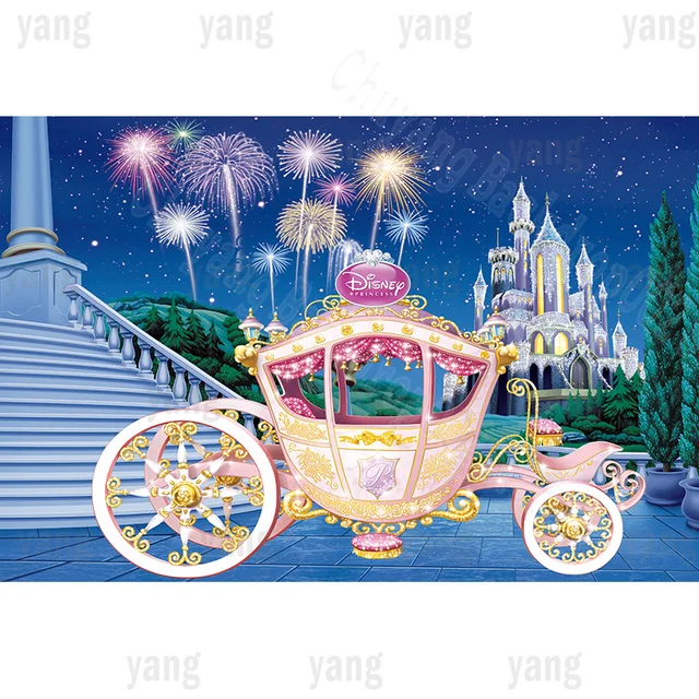 Disney Cinderella Blue Dreamy Cartoon Princess Custom Castle Vinyl Backdrop  Girls Birthday Party Decoration Photography Banner