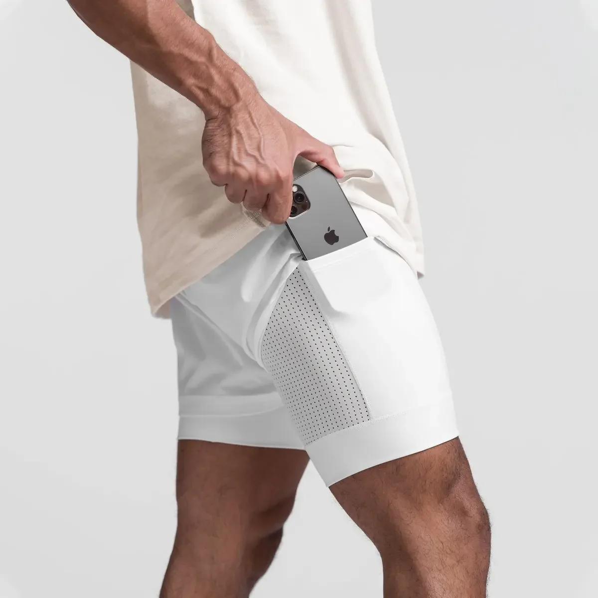 Sport Double Layer Shorts Summer Running Basketball Tight Quick Dry Fitness Training Five-Quarter Len