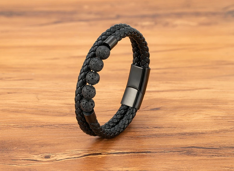 TYO High Quality Natural Stone Tiger Eye Beaded Bracelets Woven Leather Bangles Men Classic Fashion Magnet Clasp Jewelry Gifts