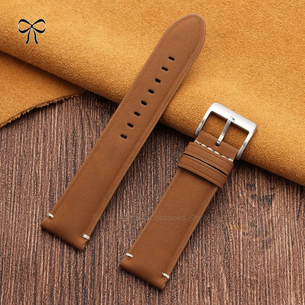 Vintage Brown Leather Watch Strap, Matte Finish, 20mm or 22mm - Unisex Cowhide Universal Bracelet