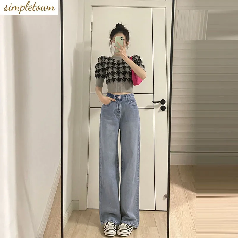 2023 Popular Wearing Set Spring/Summer New Women's Short Knitted Top Jeans Fashion Two Piece Set Fashion