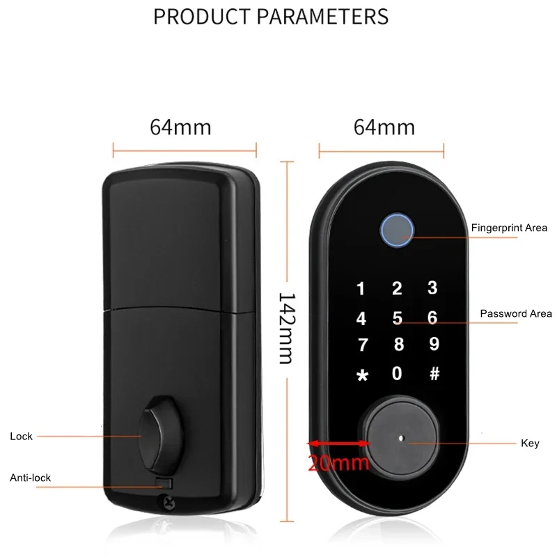 Tuya Deadbolt Fingerprint Electronic Smart Door Lock Home Anti-theft Apartment Bluetooth APP Remote Control Lock