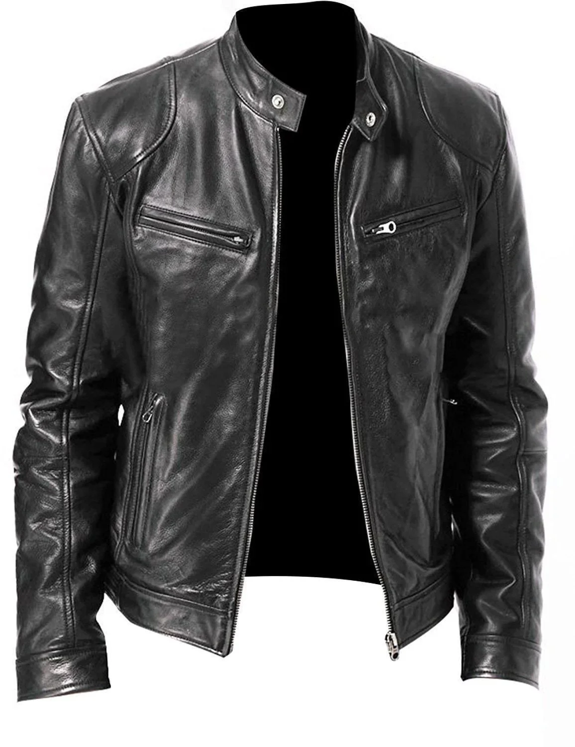 

Men's leather jacket, PU tights, high collar, windproof, motorcycle jacket with lapels and diagonal zippers, stylish, 2023