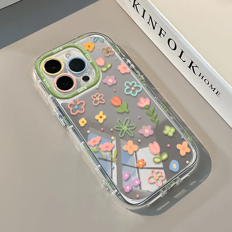 Spring Flowers Air Cushion Mirror Phone Case - Stylish Floral Design Cover