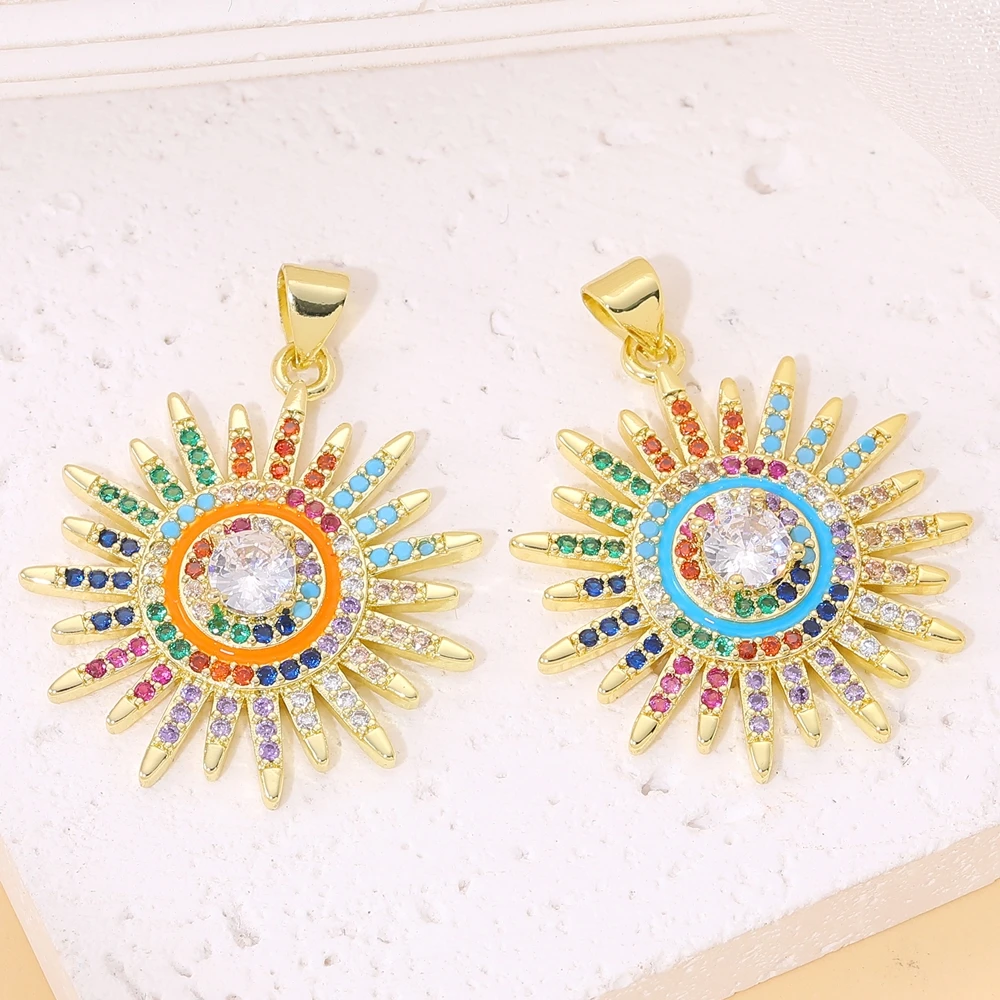 Juya 18K 리얼 골드 도금 수제 큐빅 지르콘 다채로운 오팔 쉘 DIY 펜던트 쥬얼리 만들기위한 터키어 그리스 악마의 눈 매력