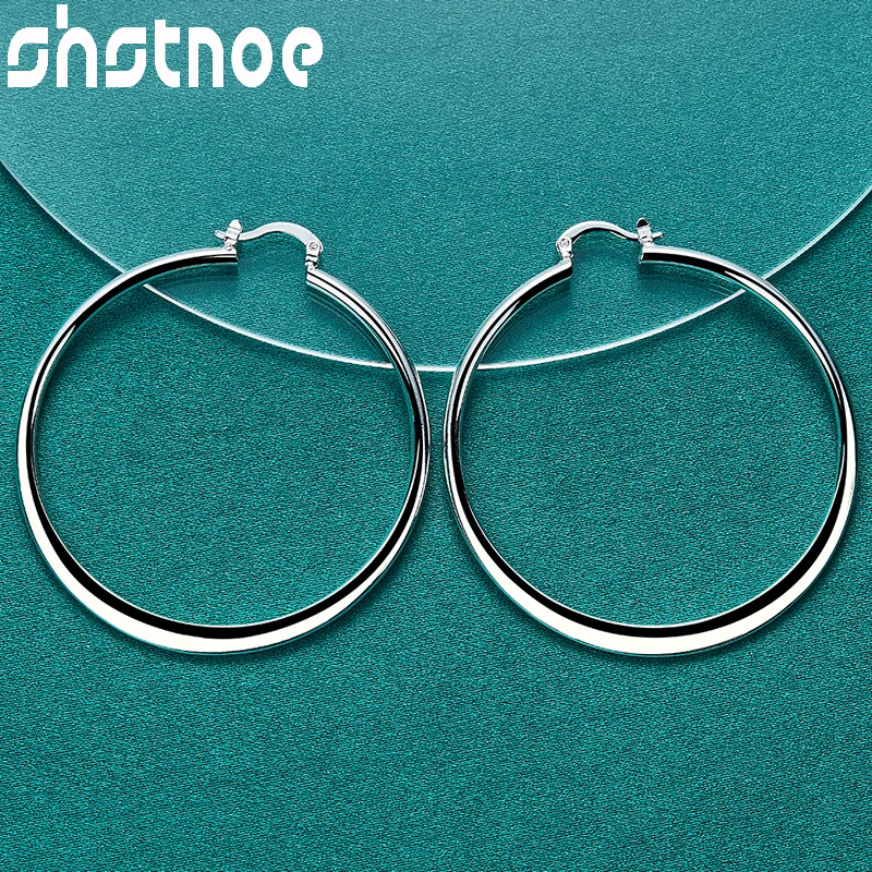 SHSTONE 925 Sterling Silver 55mm Smooth Round Hoop Earrings For