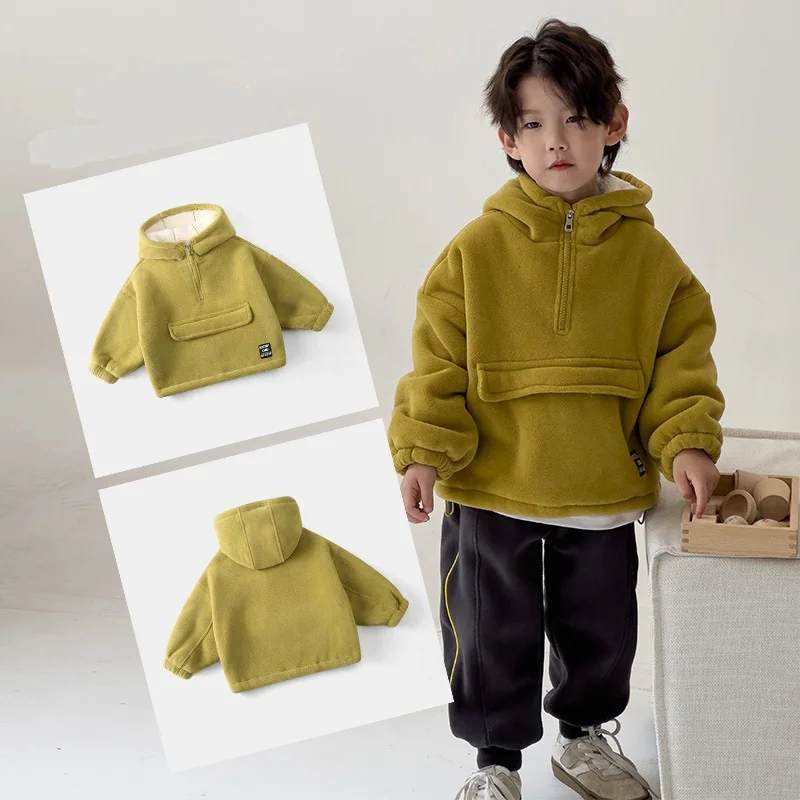 

Winter Baby Girls Boys Plain Polar Fleece Half Zip Sweatshirt Jackets Kids Track Hoodie Coat Child Outfit Pullover Tops 2-10 Yrs