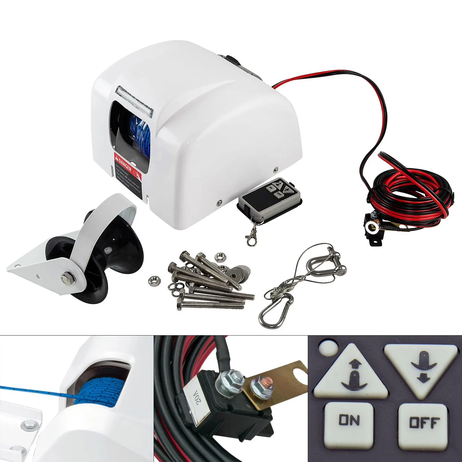 45 LBS Electric Windlass Anchor Winch Marine Saltwater Boat with Wireless Remote