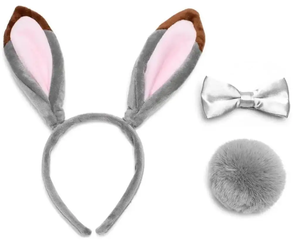 Bunny Girl Stirnband Cosplay Hasenohren Graue Plüsch-Ohrringe Kopfschmuck Biegbare Ohrringe Haarbänder Weihnachtsgeschenk Verkleidung – Detail 15