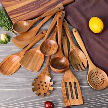 10pcs Wooden Spoons Kitchen Wooden Utensils For Cooking Wooden Kitchen Utensils Set 1