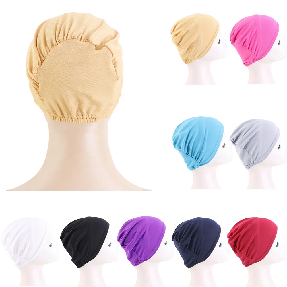 

Women Muslim Turban Caps Plain Stretch Underscarf Cap Mujer Chemo Hat Bonnet Head Scarf Ready To Wear Turbans Hijabs Hair Loss