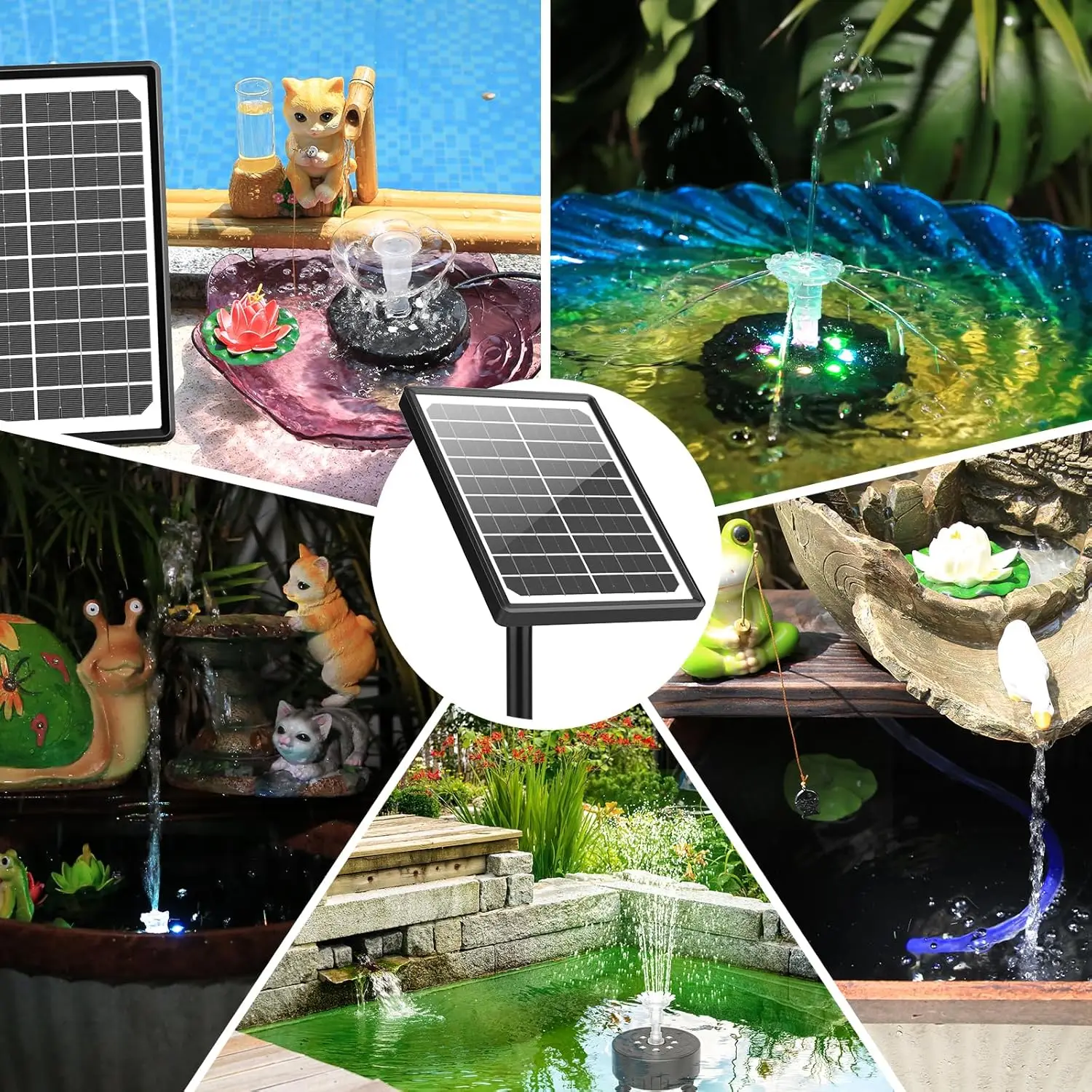 10W Solar Water Fountain – LED Colorful Lights 6