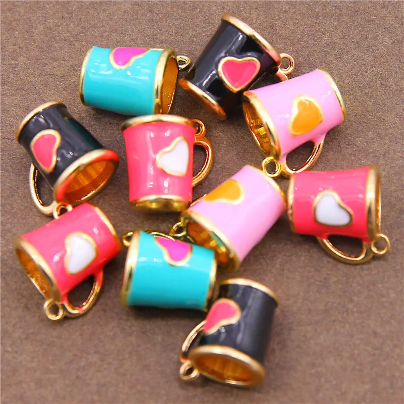 6Pcs Heart-shaped Custom Enamel Tea Cup Pendant Necklace Art