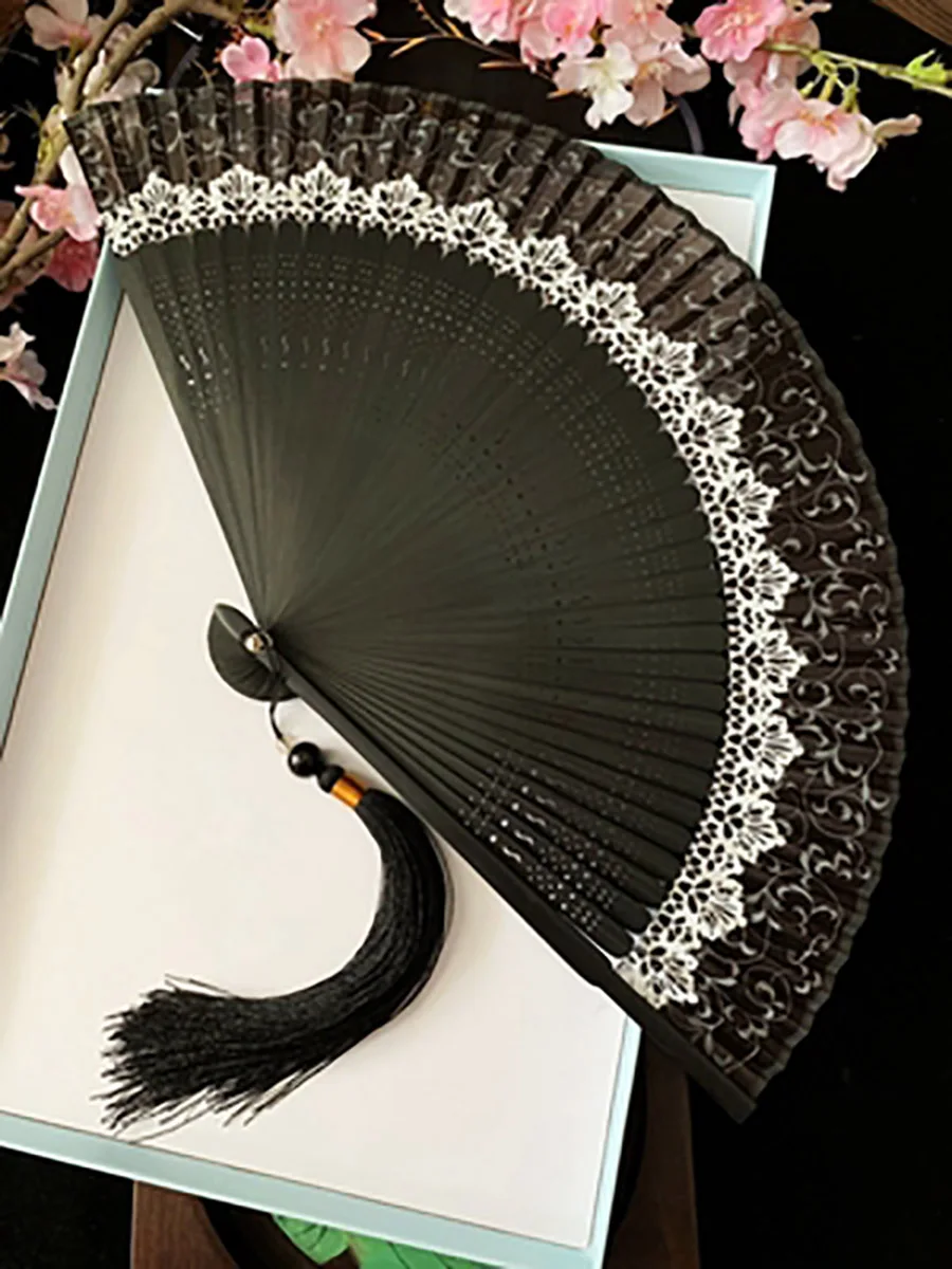 Bamboo Folding Hand Fan for Women, Chinese Style, Floral Patterns, Vintage Dancing Party, Summer Hanfu for Ladies, Girls