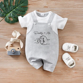 Newborn baby summer short-sleeved fake 2-piece suspenders for Father's Day, soft and comfortable round-neck jumpsuit 1