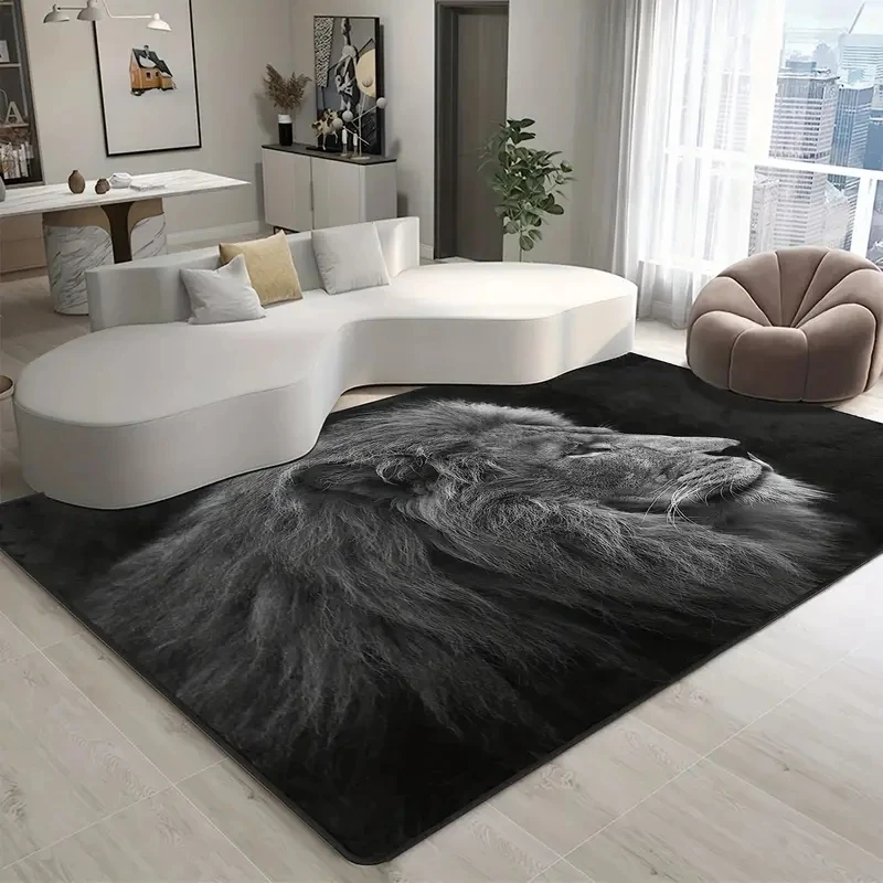 

1pc Black Lion living room rug, comfortable machine washable flannel floor mat, home, indoor and outdoor area floor mat