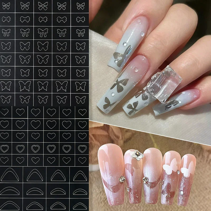 Nail Art Hollow Out Stickers Star Butterfly Love Self-Adhesive Template Stamp Nail Charm Manicure Decorations