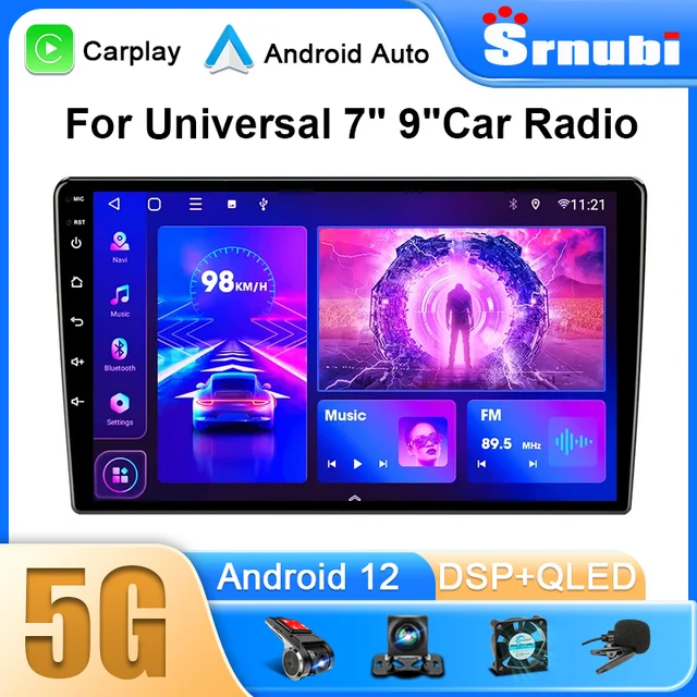 Srnubi Car Radio 2 Din Android 12 Auto Carplay Universal 7" 9" Multimedia Player for Nissan Honda Toyota Lada Volkswagen Hyundai