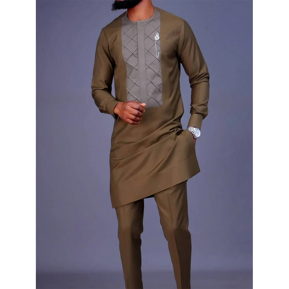 thumbnail image 1 of Conjunto étnico tradicional africano nuevo 2024 para hombre, cuello redondo, manga larga, dos piezas, conjunto de lujo para banquete de boda o fiesta, 1 of 5