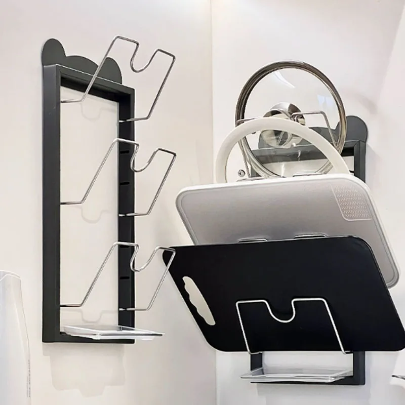 Stainless steel pot cover placement, no drilling device pot cover rack, wall mounted storage rack bracket, kitchen specific stor