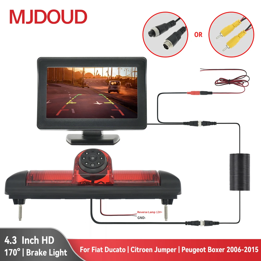 

MJDOUD 170 degree Rear View Camera Brake Light & 4.3Inch Monitor for FIAT Ducato CITROEN Jumper PEUGEOT Boxer 2006-2015