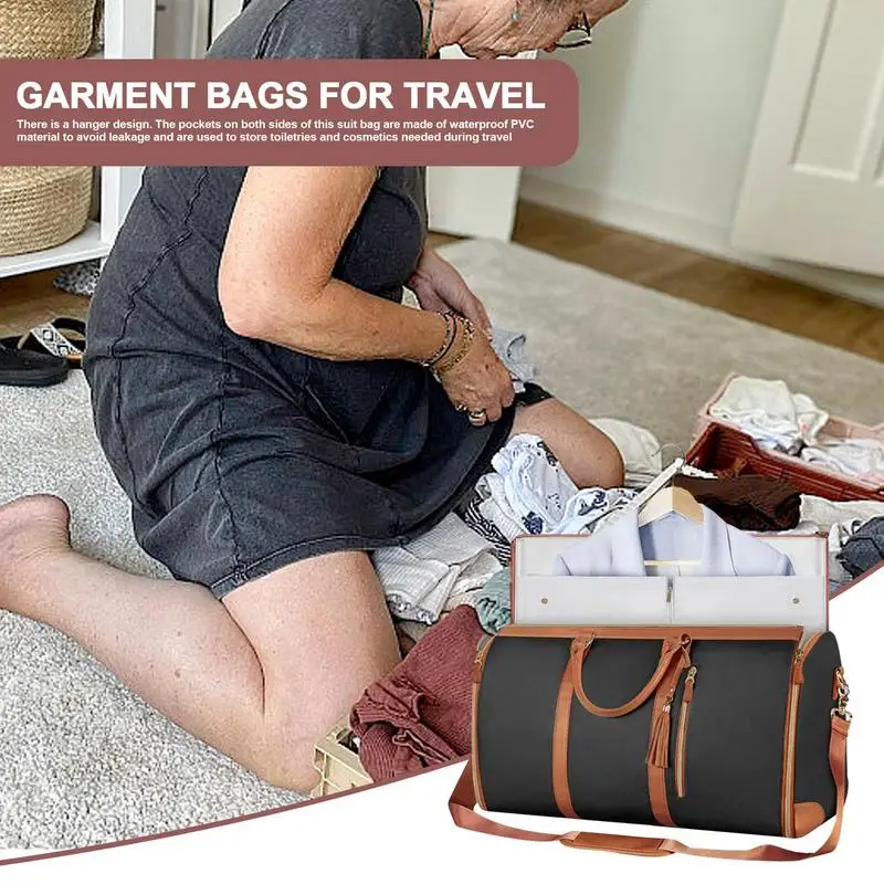 Travel Garment Bag Weekender Duffel Bag with Shoe Pouch Sports Gym Tote Suitcase Suit Business Travel PU Leather Workout