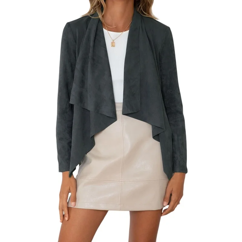 Cardigan Fashion Casual Autumn Women Fall Jackets Open Stitch Coat Long Sleeve Waterfall Ladies Suede Coats Loose Asymmetric