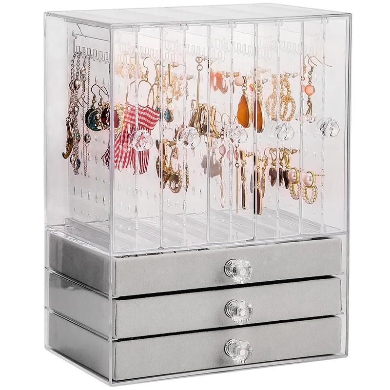 Transparent Jewelry Box Drawer Ring Bracelet Earrings Jewelry Boxes Organizer Velvet Necklace Display Stand Accessories Storage