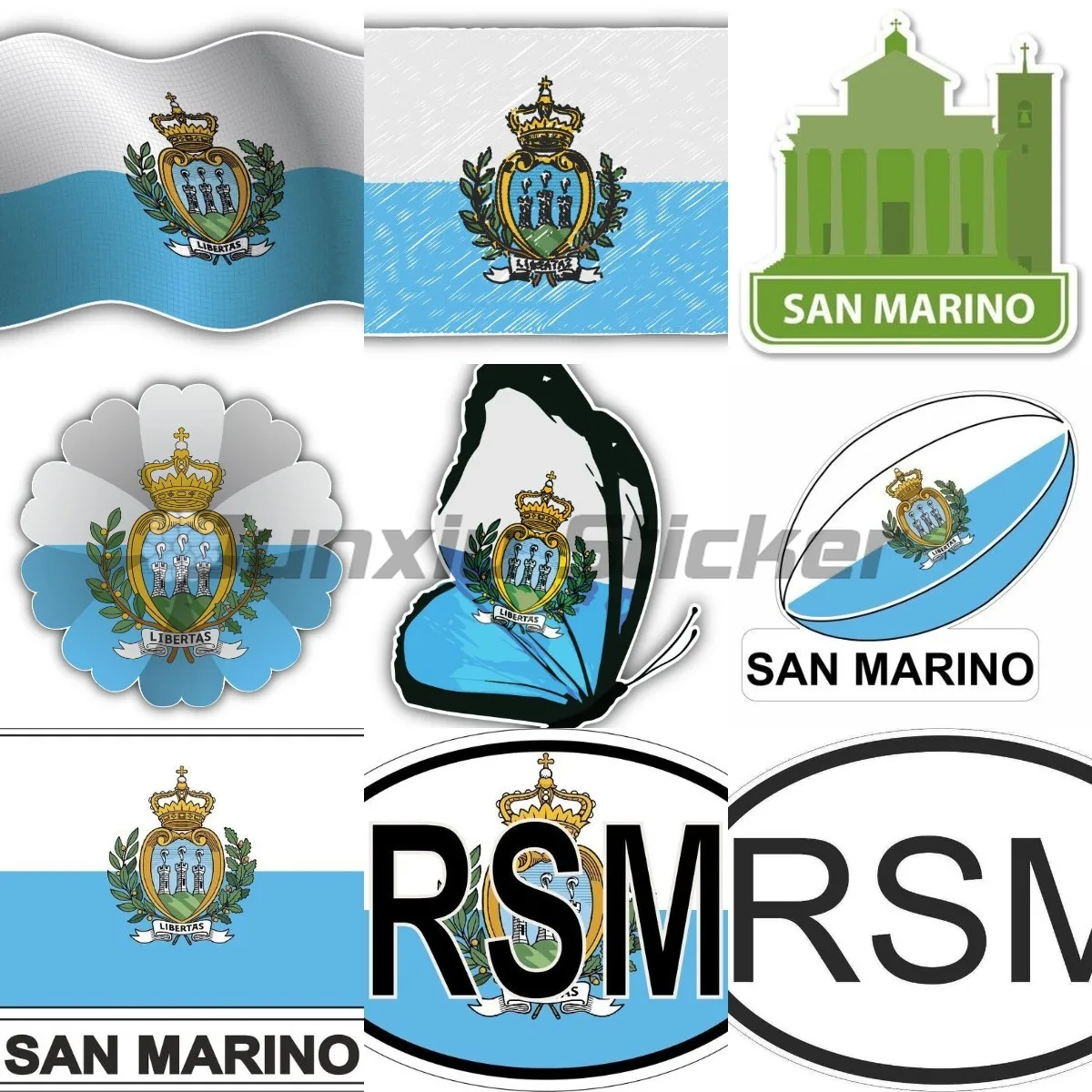 

San Marino Flag Travel Stickers for Laptop Luggage Suitcase Motor Car Bike Helmet Fridge Door Waterproof Car Accessories