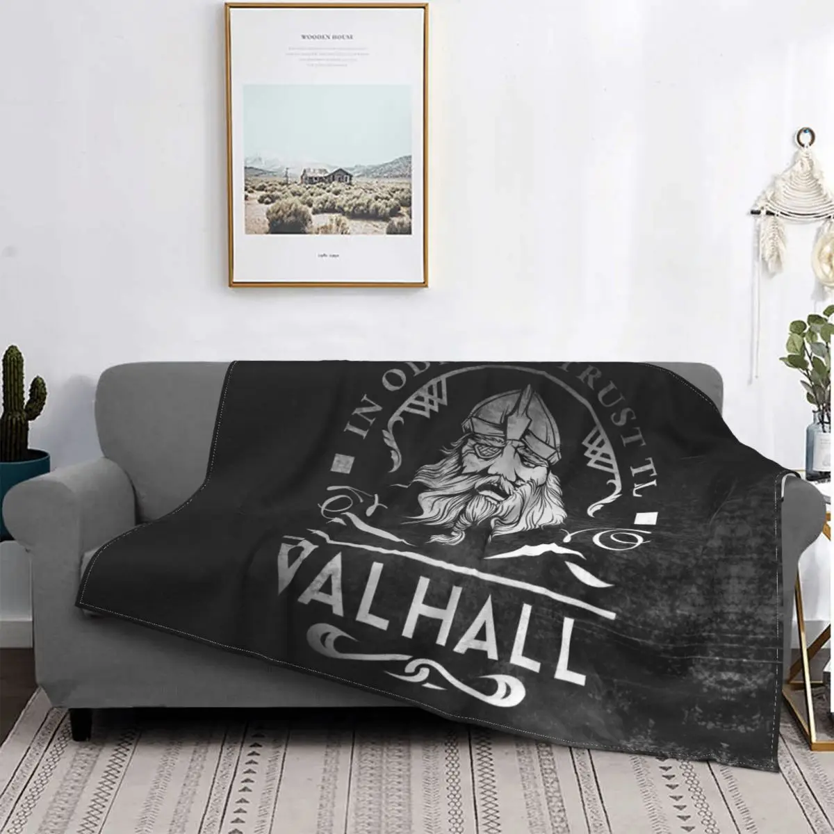 

Viking Valhalla Warrior Odin Blanket Warm Fleece Soft Flannel Norse God Throw Blankets for Bedroom Couch Home Spring Autumn