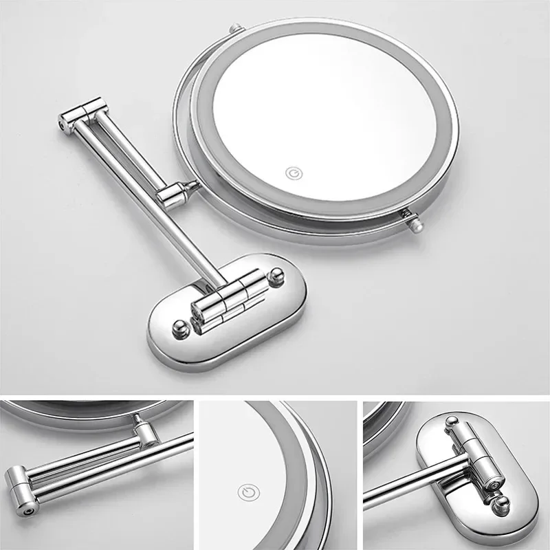 8 inch Makeup Mirror Chrome 3x/5x/7x/10x Magnifying Double Side USB Charging Bathroom 3 color light Smart Cosmetic Mirrors