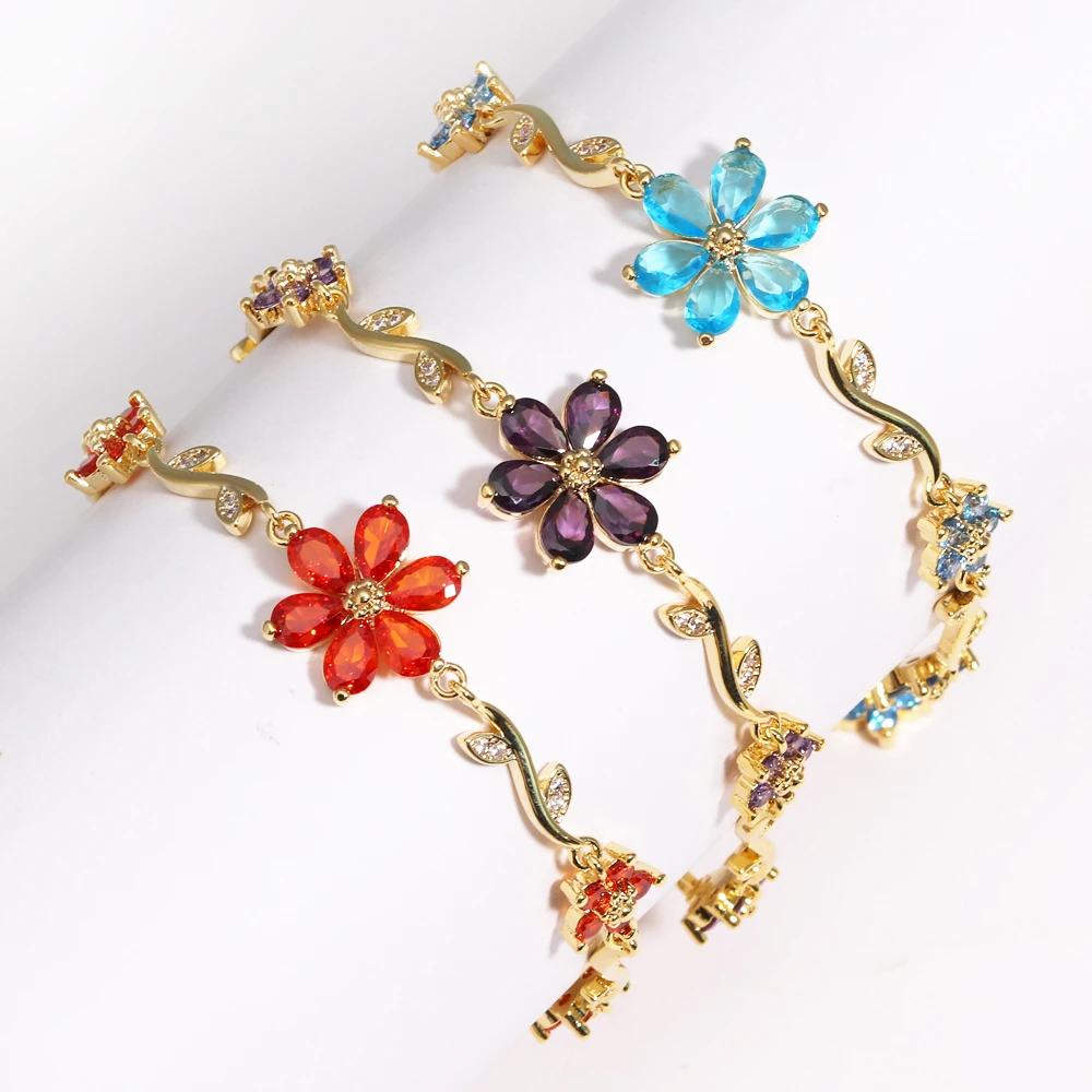 Elegant Floral CZ Bracelet with Bow Accent - Luxury Designer Jewelry Gift